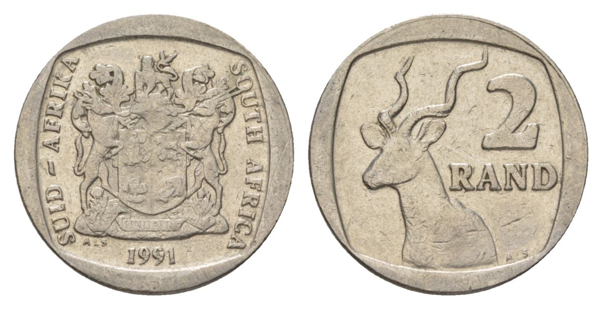 ЮАР 2 ранда 1991 KM 139 медь плакированная никелем 4626-1145