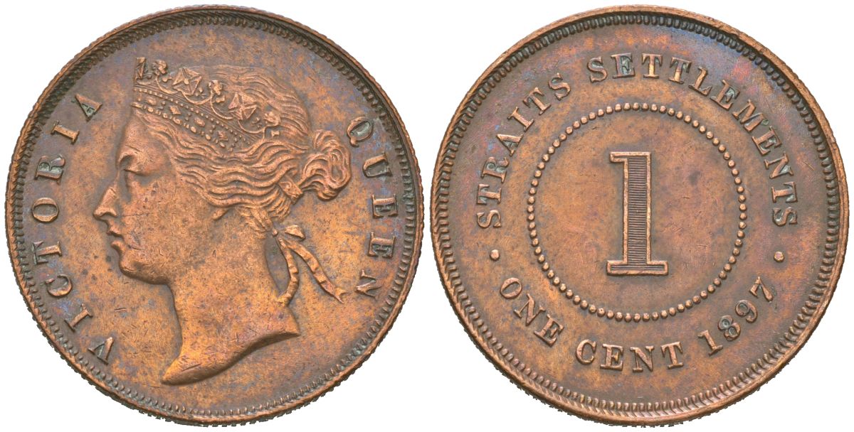 Стрейтс Сетлментс 1 цент 1897 Британская Малайя, Виктория (1837-1901) KM 16 бронза 65-1211