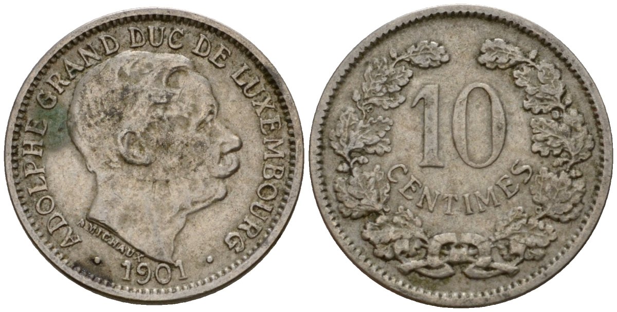 Люксембург 10 сантимов 1901 Адольф (1890-1905) KM 25 медно-никель 4602-442