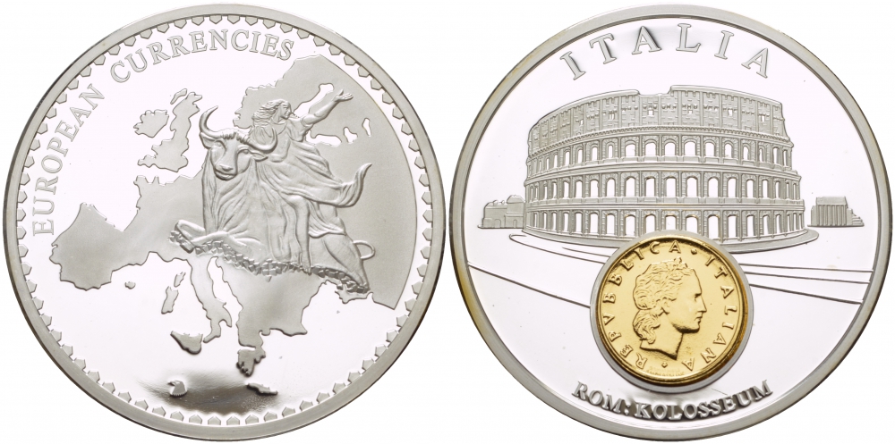 НИДЕРЛАНДЫ МЕДАЛЬ ND МОНЕТА НА МЕДАЛИ, СЕРИЯ ДОЕВРОВЫЕ ЕВРОПЕЙСКИЕ МОНЕТЫ, ИТАЛИЯ, 50 ЛИР, РИМ, КОЛИЗЕЙ серебрение PROOF 1090-2-12