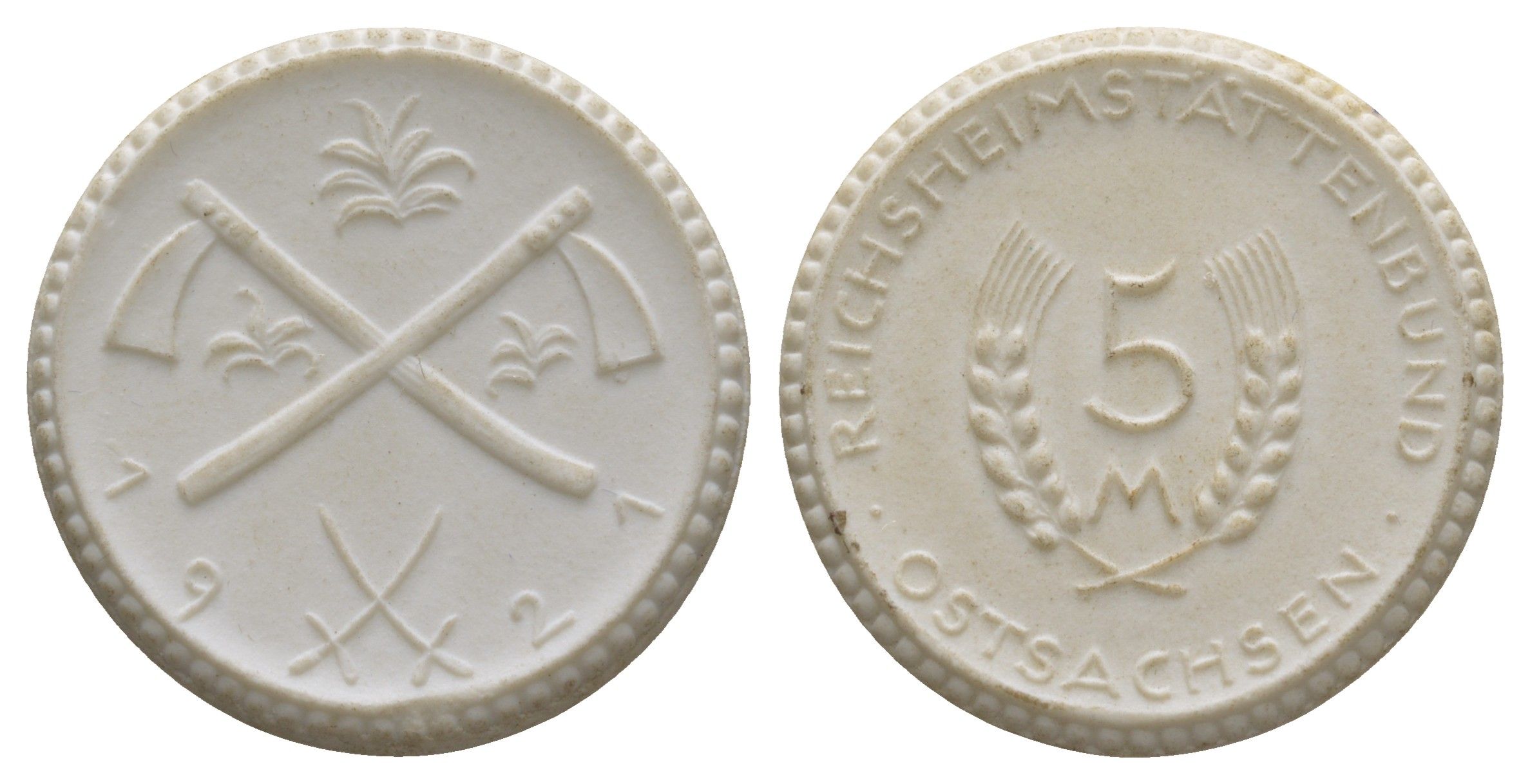 Восточная Саксония 5 марок 1921 пробный Scheuch 391a фарфор 1094-10-41