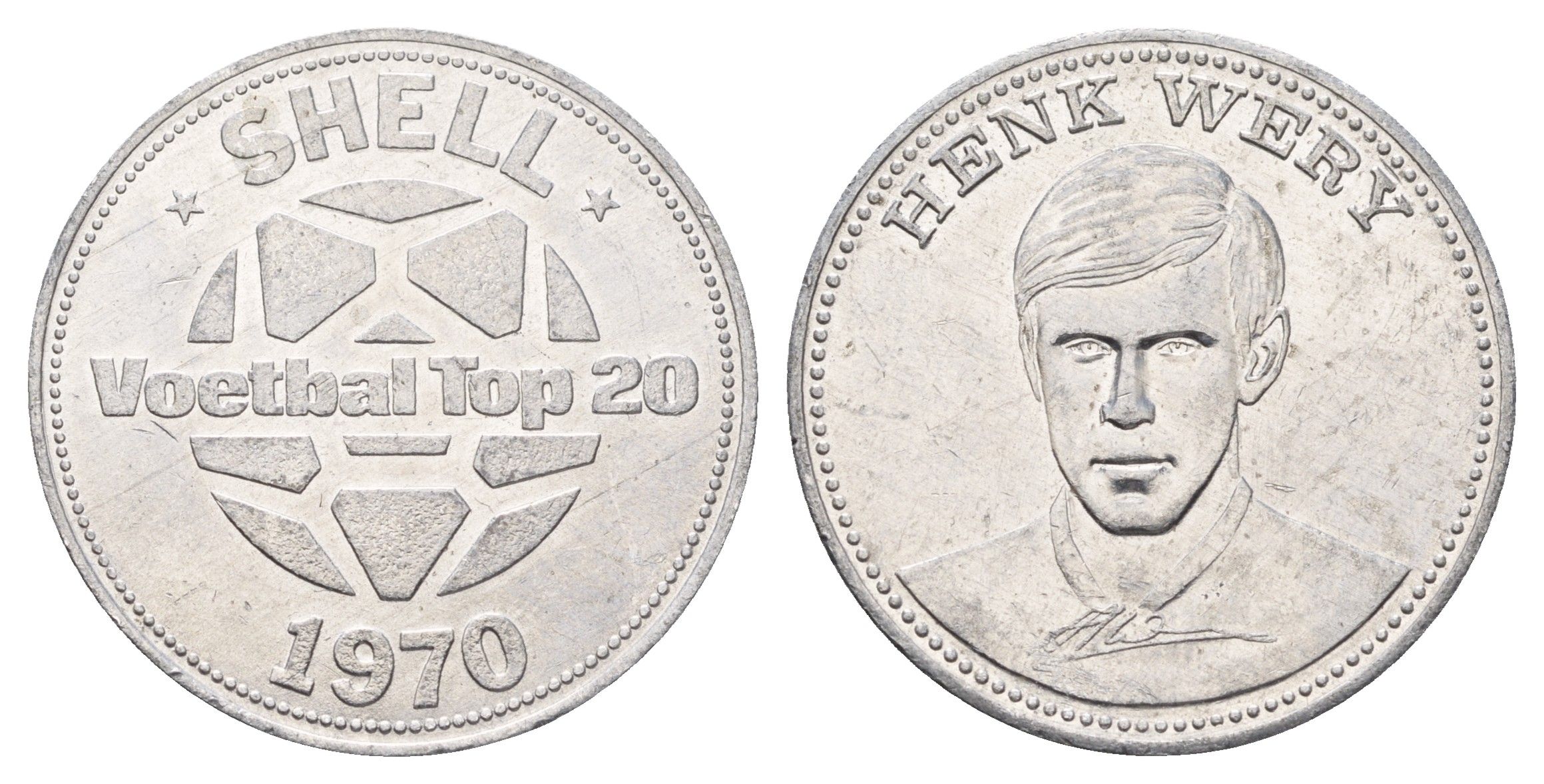 Нидерланды жетон Shell - Чемпионат мира по футболу 1970 года - сборная Голландии - Хенк Вери 1970 диаметр 30 мм, вес 3,3 гр алюминий 4692-821