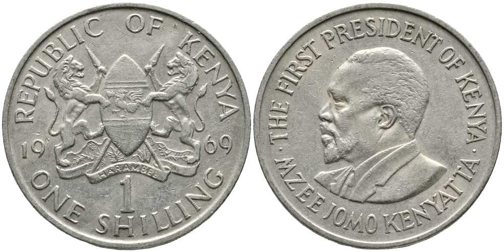 Кения 1 шиллинг 1969 Джомо Кениата KM 14 медно-никель 3333-1033