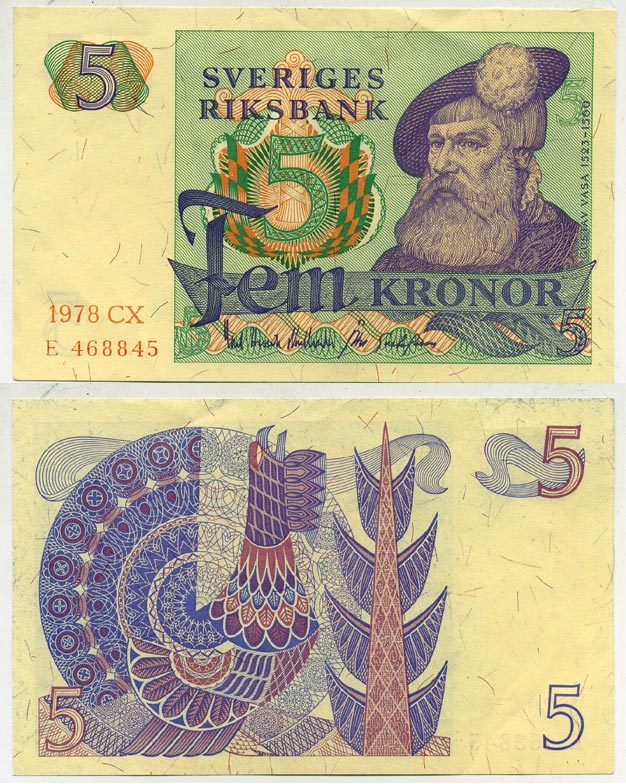 Швеция 5 крон 1978 CX, Густав I Ваза Pick 51d бумага aUNC 444-115-1