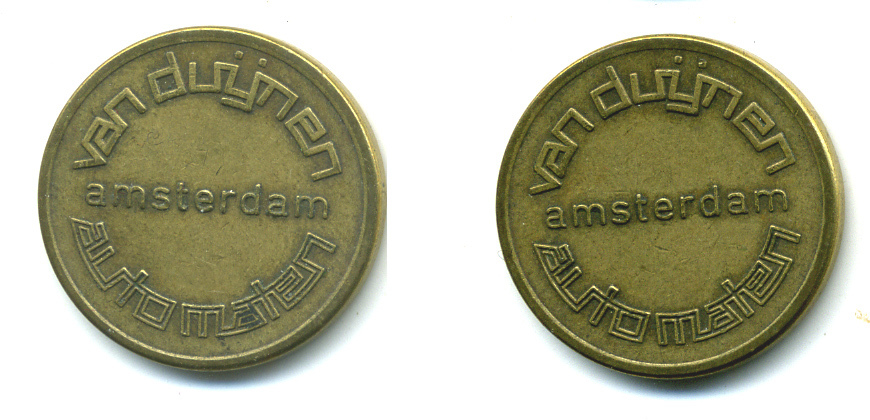 НИДЕРЛАНДЫ ЖЕТОН НА АВТОМАТИЧЕСКУЮ МОЙКУ АВТОМОБИЛЯ ND AMSTERDAM, VAN DUYREN желтый металл 89-1754