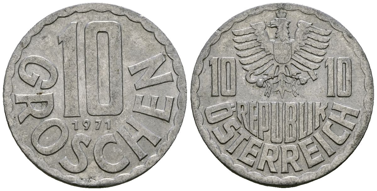 Австрия 10 грошей 1971 KM 2878 алюминий 4135-244