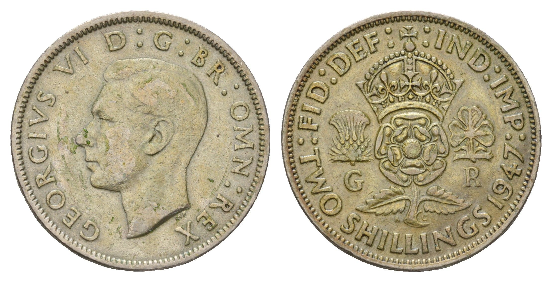 Великобритания 2 шиллинга (флорин) 1947 Георг VI (1936-1952) KM 865, Spink 4102 медно-никель 4183-122