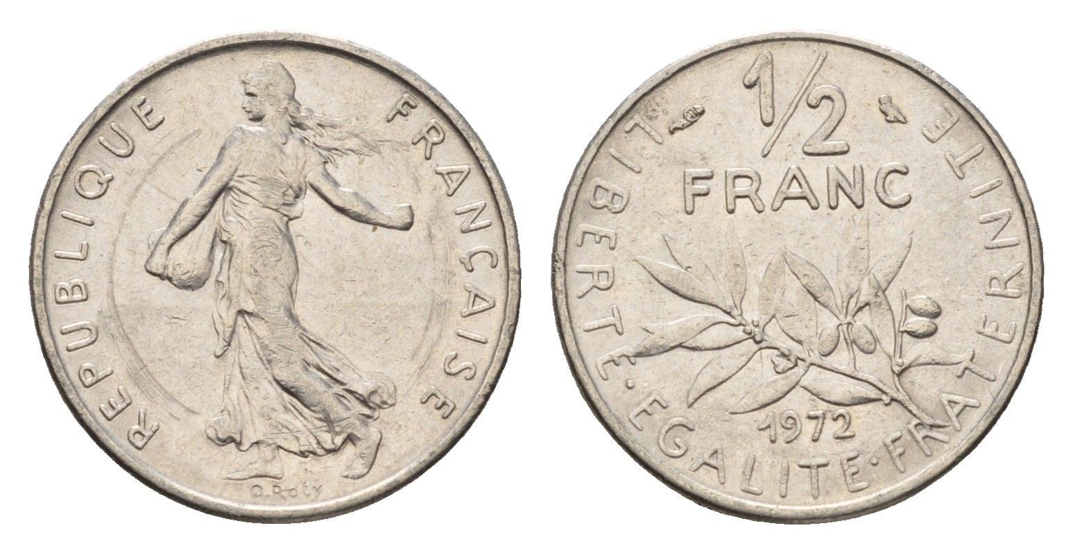 Франция 1/2 франка 1972 сеятель KM 931.1 никель 4674-622