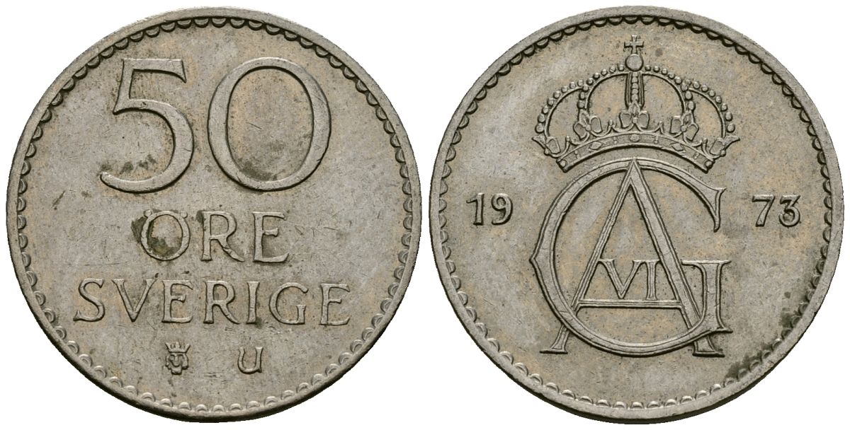 Швеция 50 эре 1973 Густав VI Адольф (1950-1973) KM 837 медно-никель 4138-851
