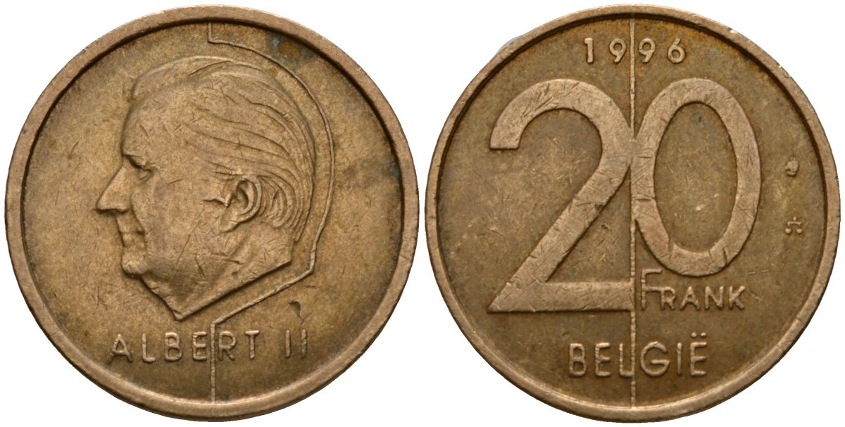 Бельгия 20 франков 1996 Belgie, Альберт II (1994-2013) KM 192 никель бронза 4599-234