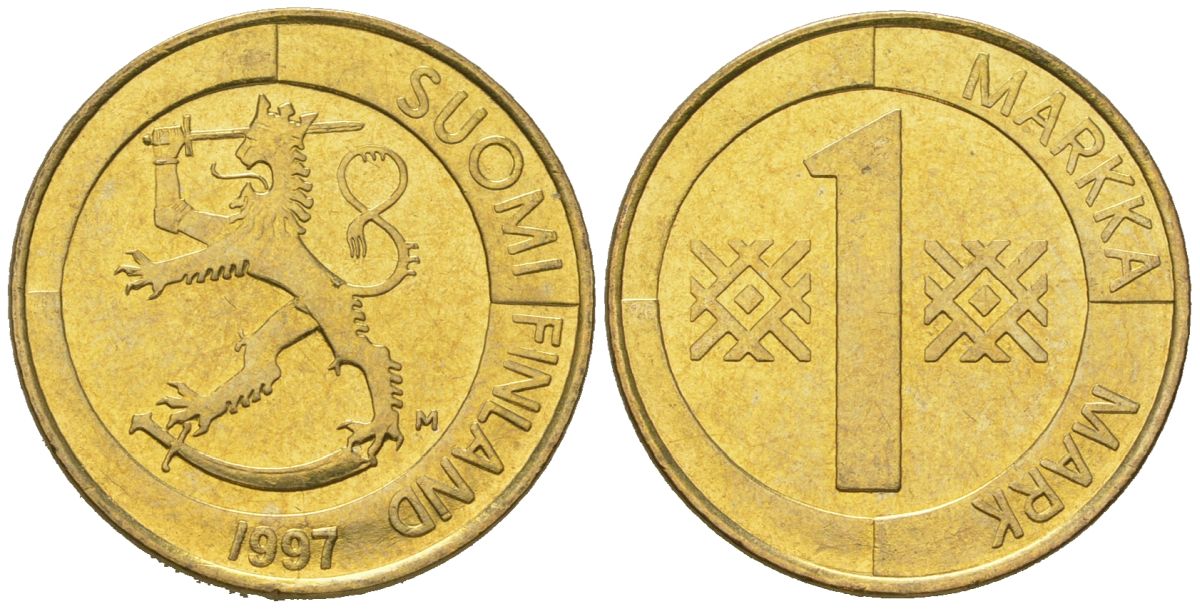 Финляндия 1 марка 1997 KM 76 алюминиевая бронза UNC 4618-766