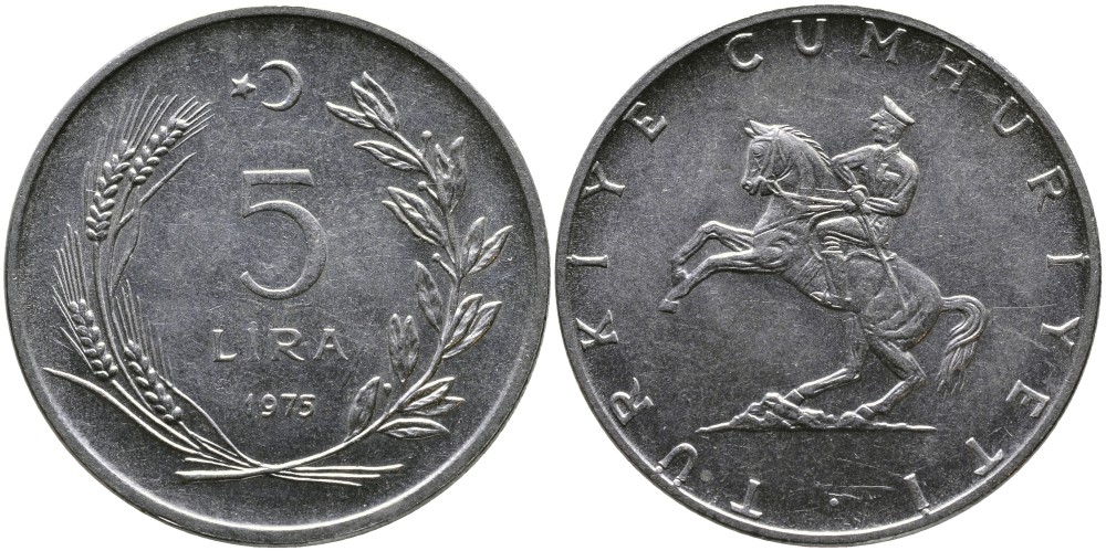 ТУРЦИЯ 5 ЛИР 1975 KM 905 нержавеющая сталь 29-136
