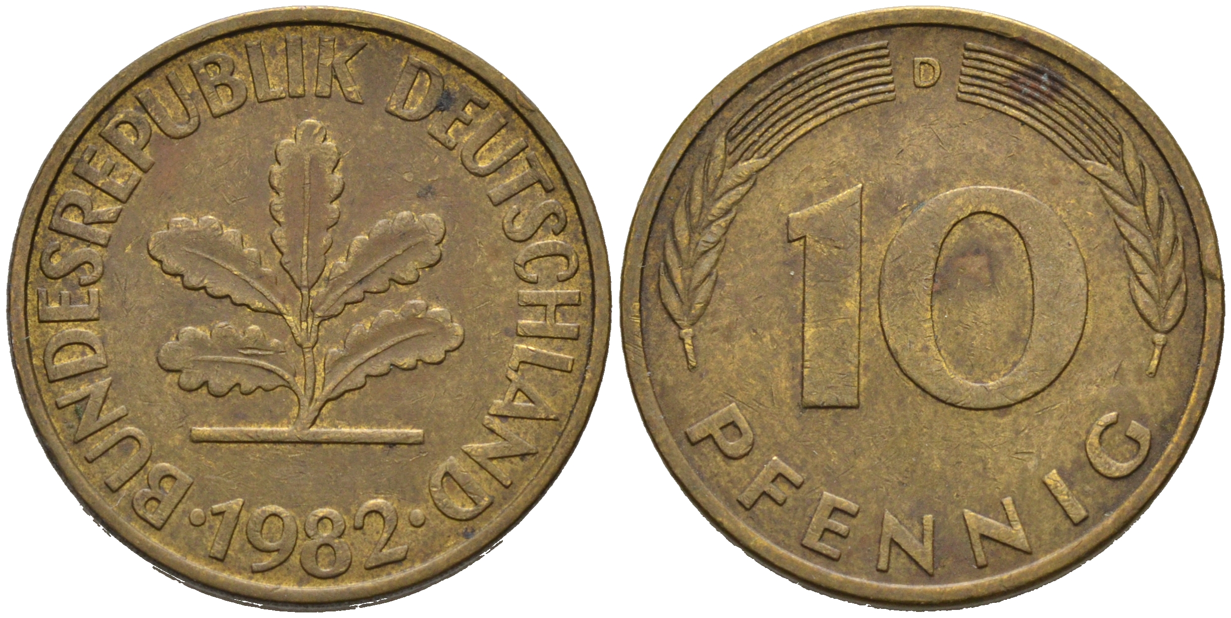 ФРГ 10 ПФЕННИГОВ 1982 D KM 108, J.383 сталь плакированная латунью 75-651