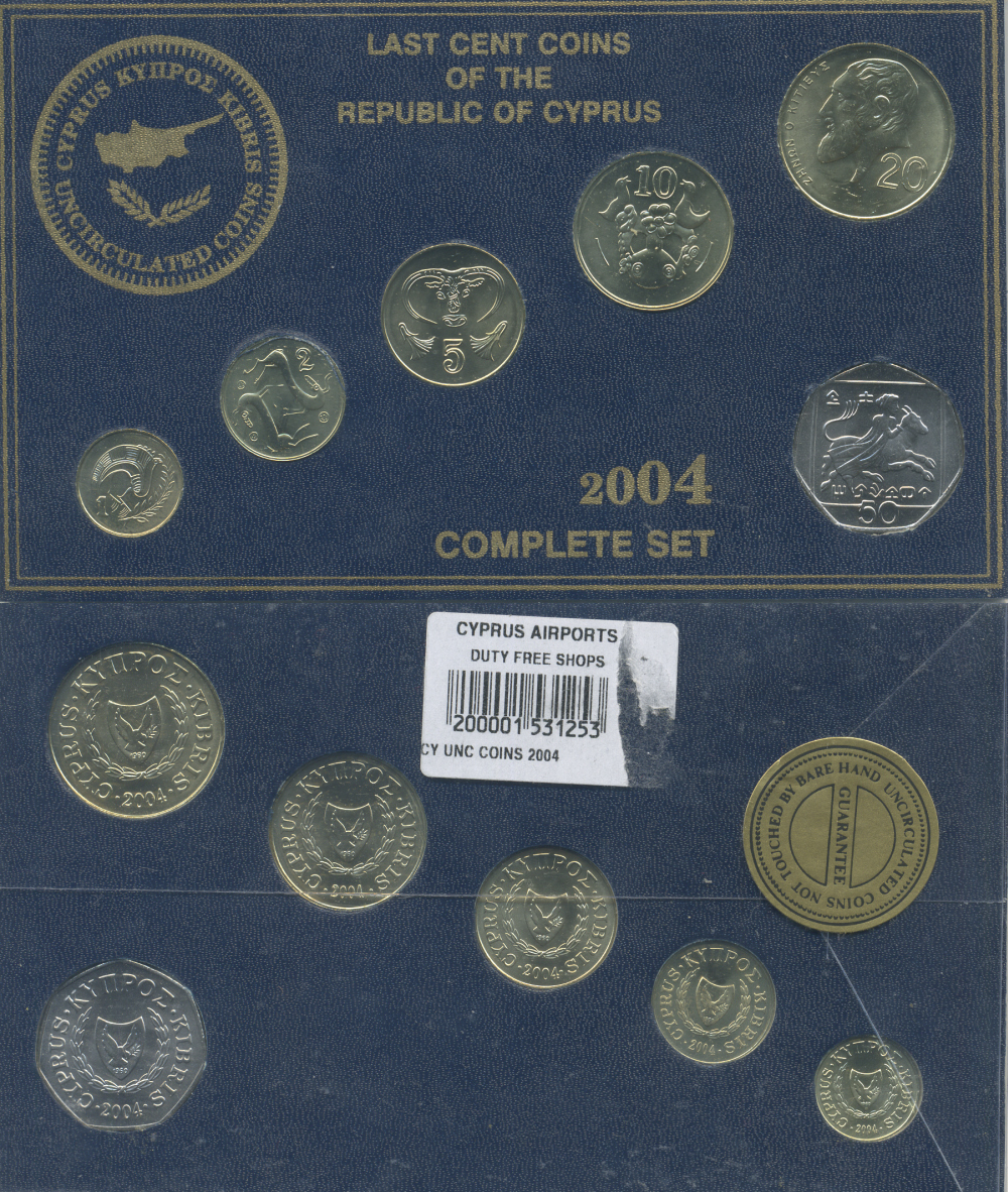 КИПР НАБОР ИЗ 6 МОНЕТ 2004 ОФИЦИАЛЬНЫЙ НАБОР, В ОРИГИНАЛЬНОМ БУКЛЕТЕ UNC 6-2-36
