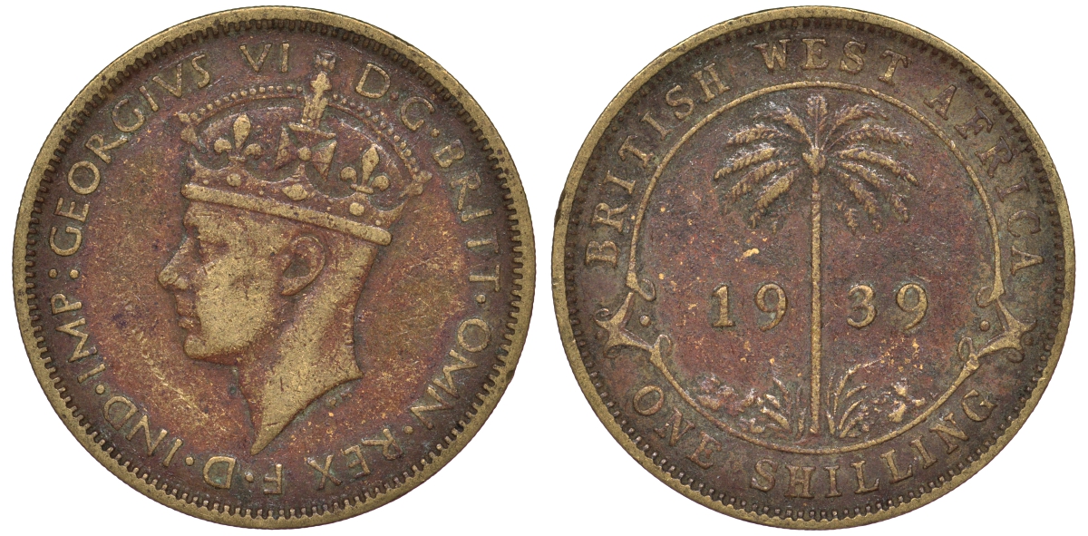 Британская Западная Африка 1 шиллинг 1939 Георг VI KM 23 никель латунь 25-1527