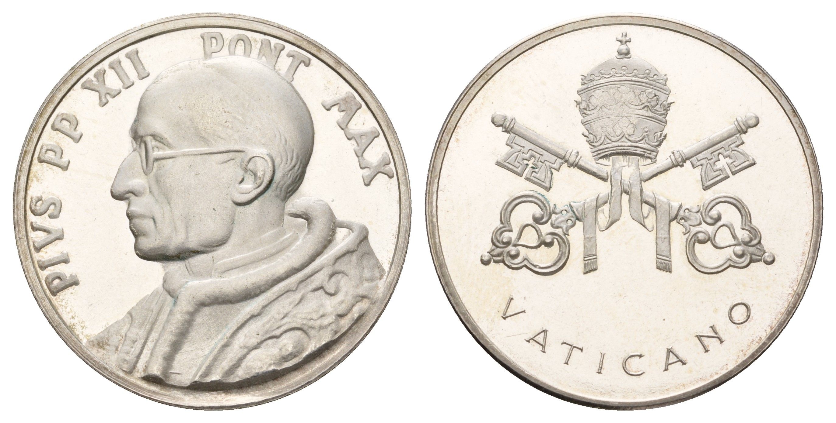 Ватикан медаль в честь избрание папой римским Пия XII ND (1958) Пий XII, диаметр 35 мм, вес 16 гр бронза плакированная серебро 4667-1142