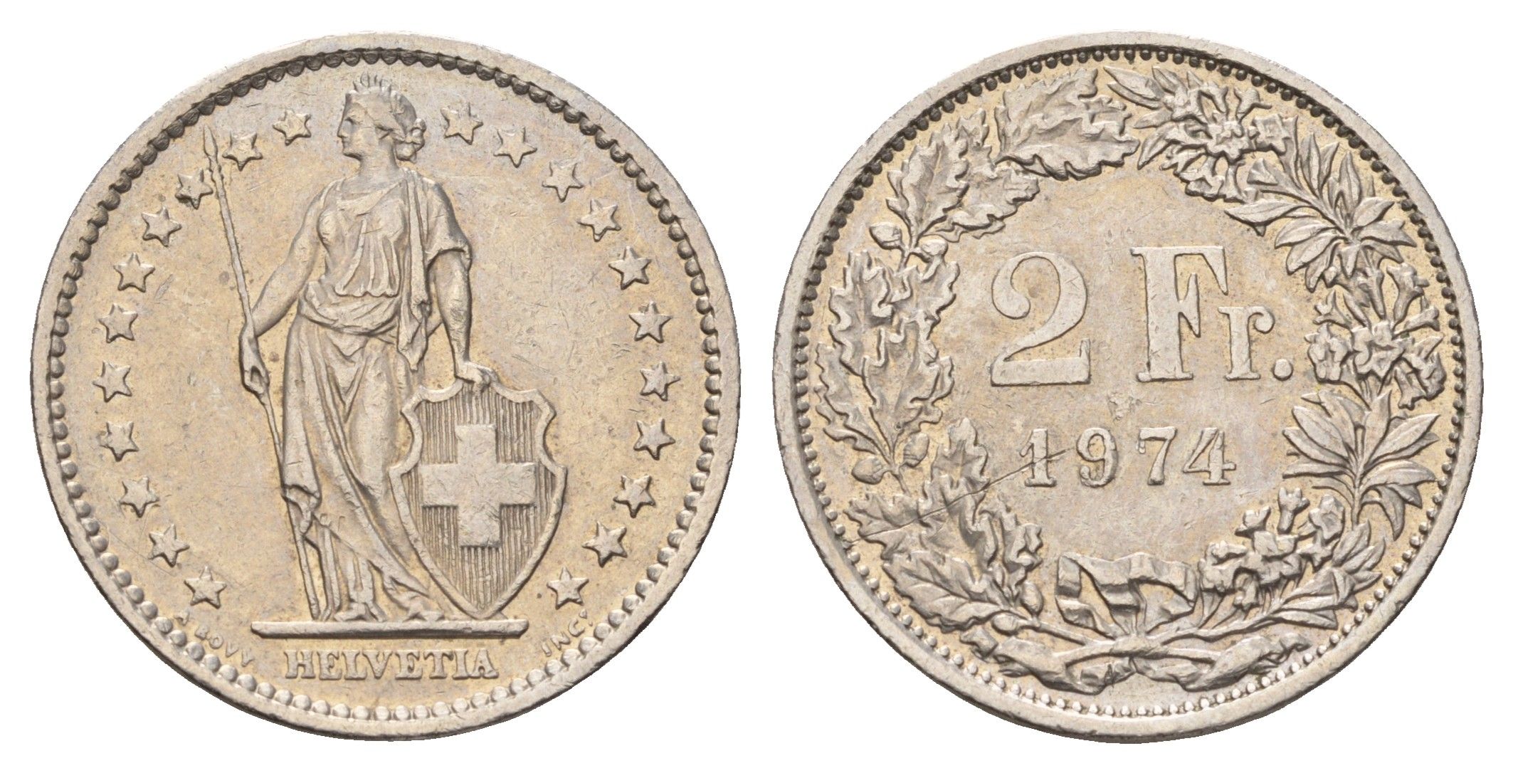 Швейцария 2 франка 1974 KM 21a медно-никель 186-811