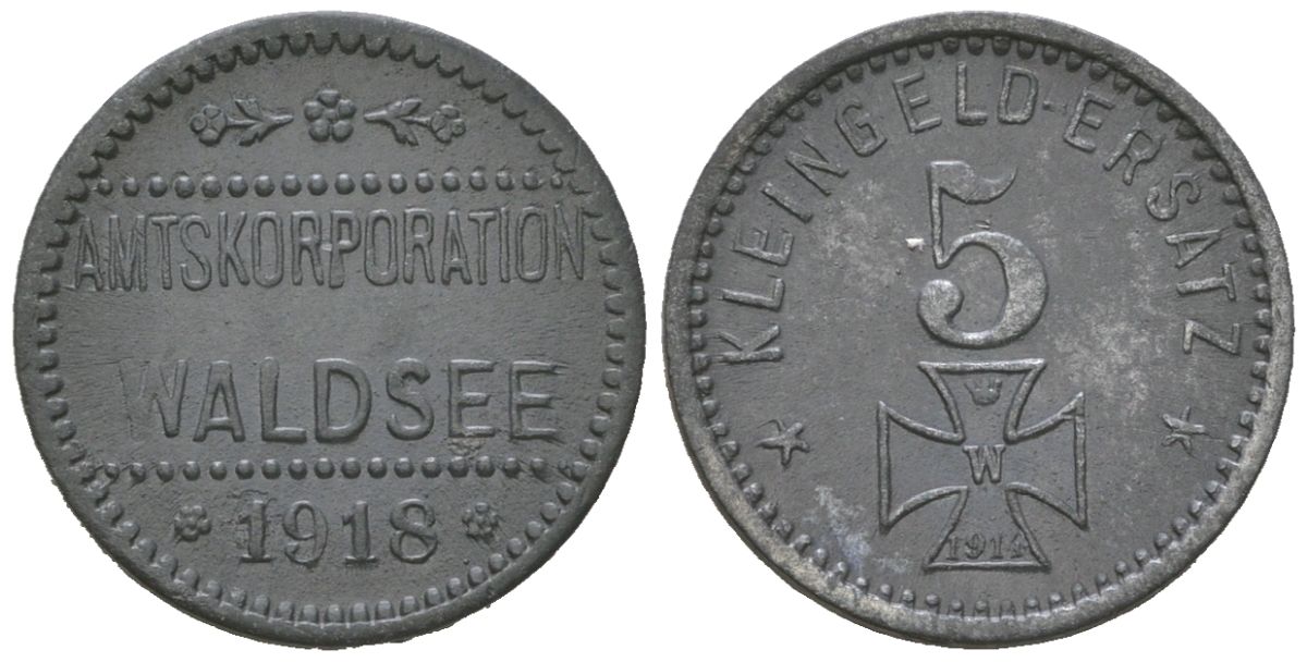 Вальдзее (Вюртемберг) 5 пфеннигов 1918 Funck 569.1, Men05 25956.1, Men18 32638.1 цинк 4379-535