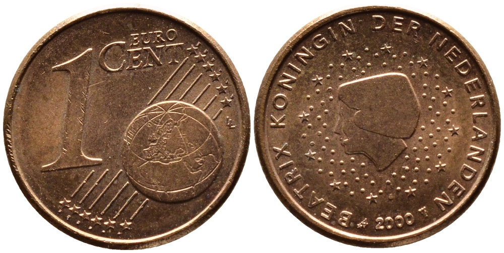 НИДЕРЛАНДЫ 1 ЕВРОЦЕНТ 2000 KM 234 сталь плакированная медью UNC 3334-1222