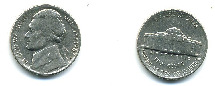 США 5 ЦЕНТОВ 1987 Р KM А192 медно-никель 59-744