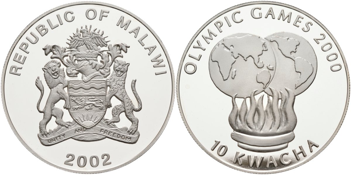 Малави 10 квача 2002 Олимпийские игры 2000 года в Сиднее KM 38 серебро PROOF 1098-2-23