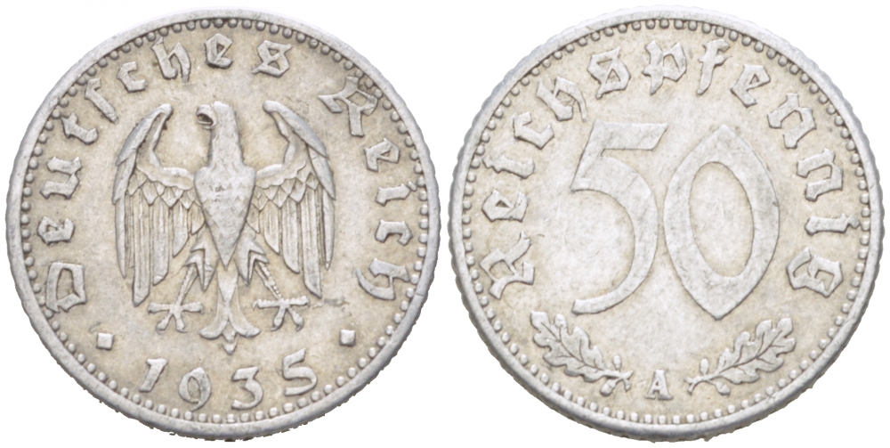 Германия 50 рейхспфеннигов 1935 A KM 87, J.368 алюминий 77-631