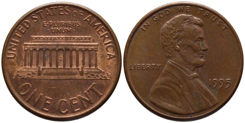 США 1 ЦЕНТ 1995 ЛИНКОЛЬН KM 201b цинк плакированный медью 66-1048