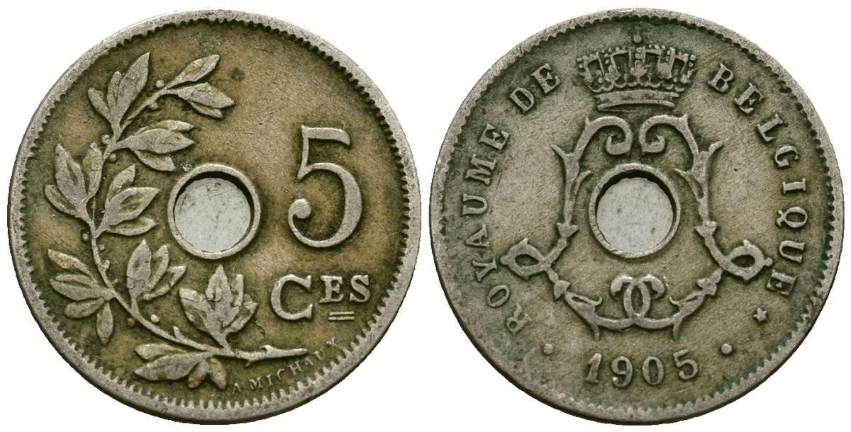 Бельгия 5 сантимов 1905 Belgique KM 54 медно-никель 4173-358