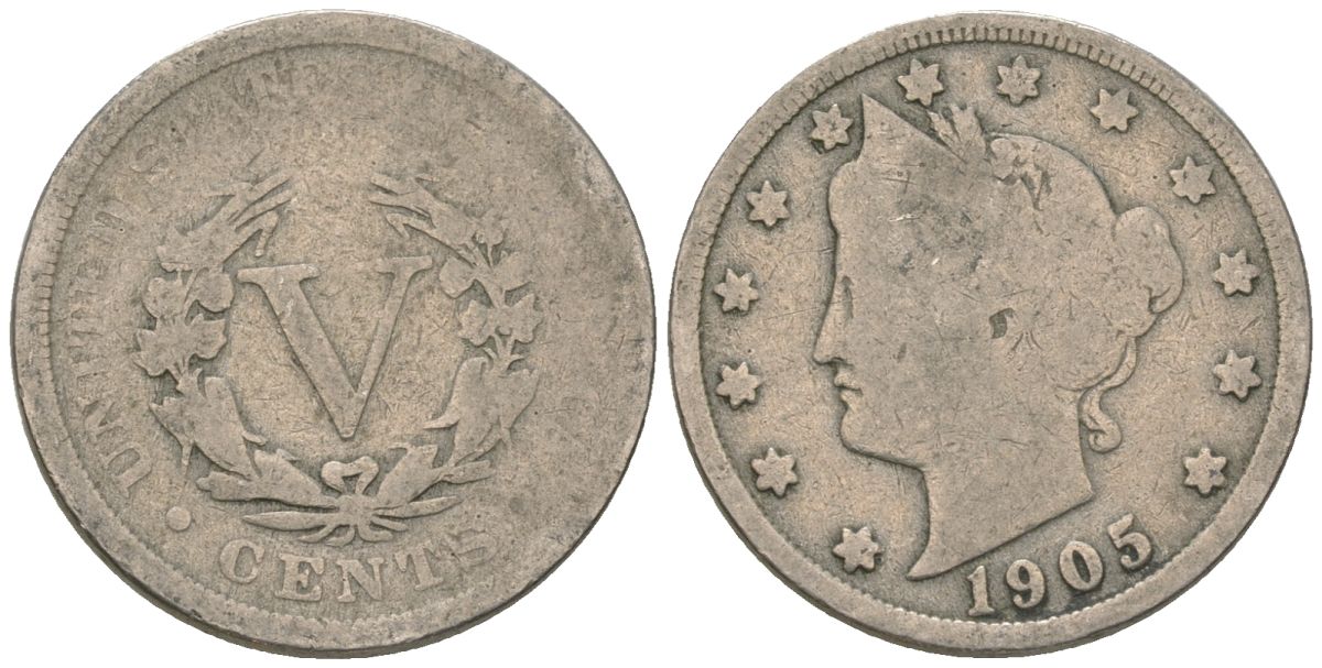 США 5 центов 1905 голова свободы KM 112 медно-никель 3336-131