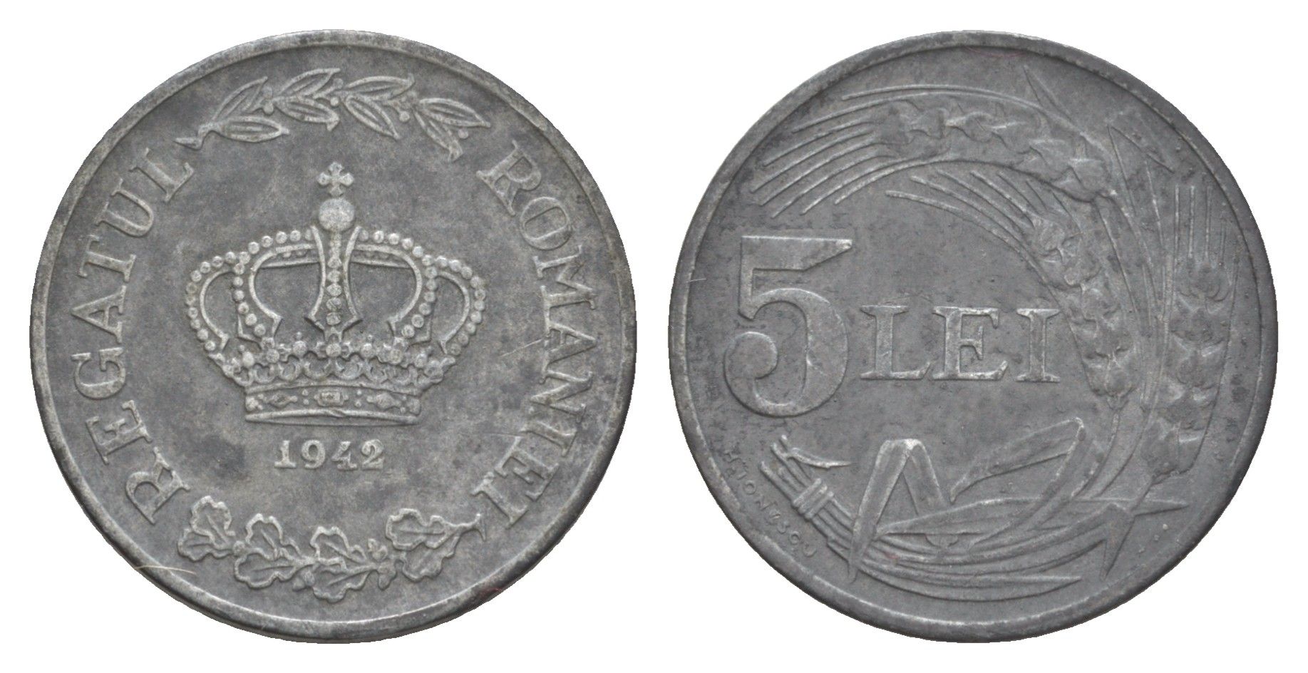 Румыния 5 леев 1942 KM 61 цинк 4635-213