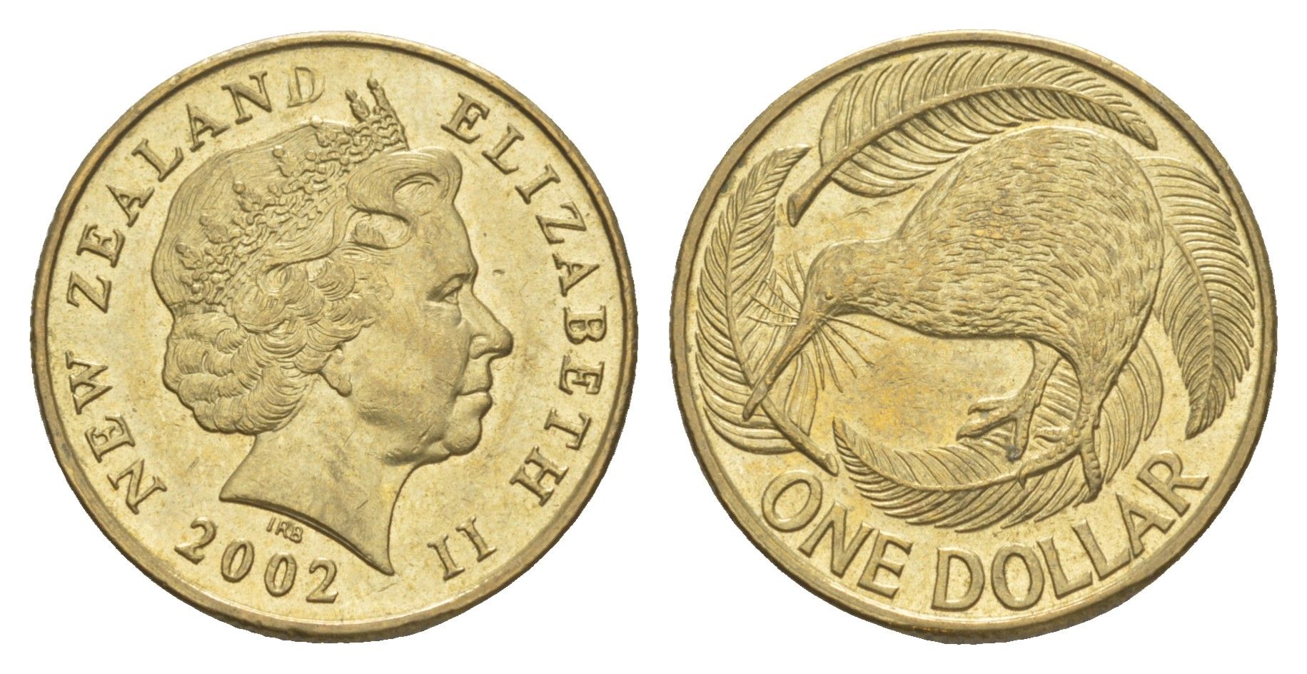 Новая Зеландия 1 доллар 2002 Елизавета II (1952-2022), птица киви KM 120 алюминиевая бронза UNC 4652-253