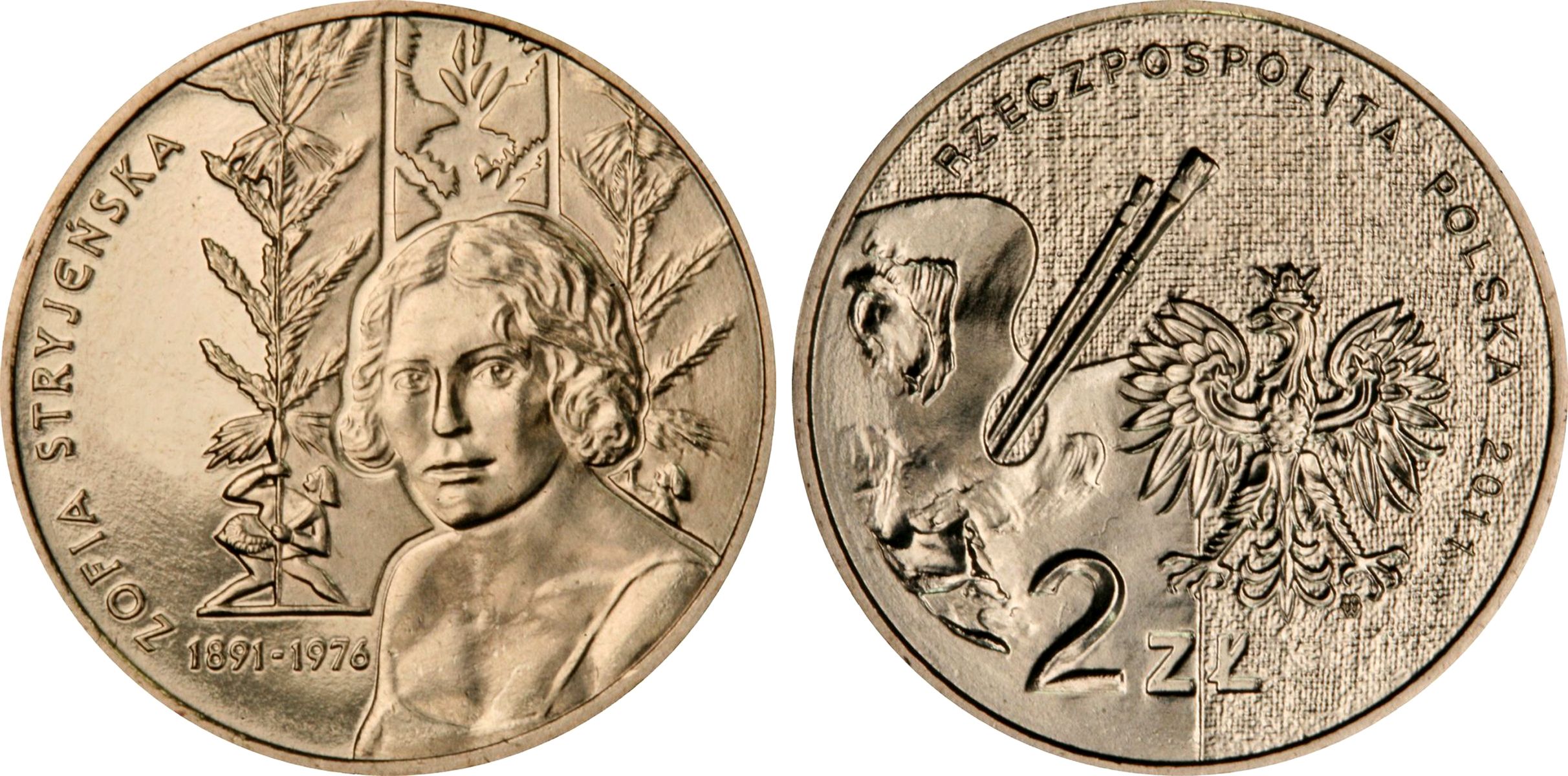 Польша 2 злотых 2011 MW, серия художники Польши, София Стриенская (1891-1976) KM 764 нордик UNC 4676-756