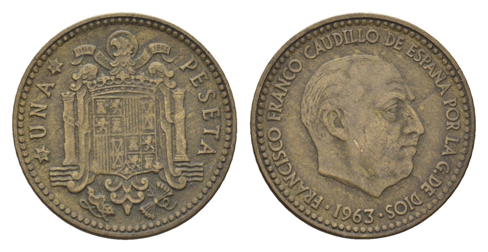 Испания 1 песета 1963 (64) Франсиско Франко (1939-1975) KM 775 алюминиевая бронза 4708-415