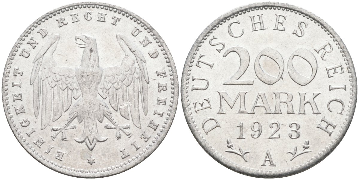Германия 200 марок 1923 A KM 35, J. 304, Weege 22 алюминий UNC 4586-244