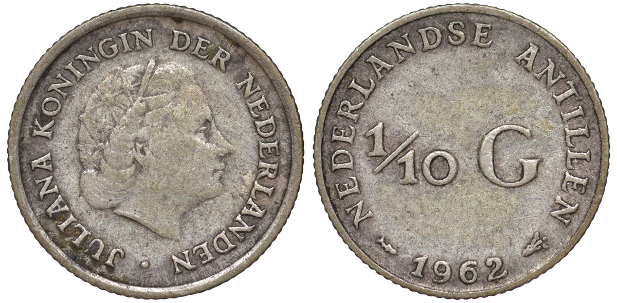 Нидерландские Антилы 1/10 гульдена 1962 Юлиана (1948-1980) KM 3 серебро 4178-139