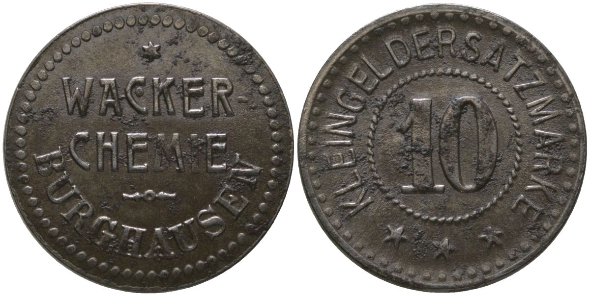 Бургхаузен (Бавария) 10 пфенингов ND Wacker Chemie Men05 4068.4, Men18 5177.4 железо 4163-533