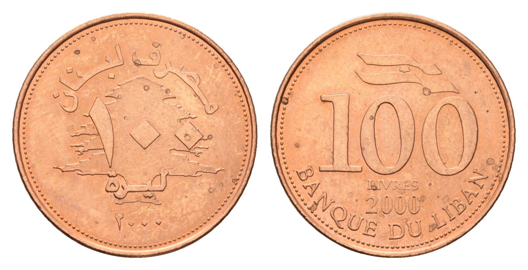 Ливан 100 ливров 2000 кедровое дерево KM 38 медь цинк UNC 4679-436