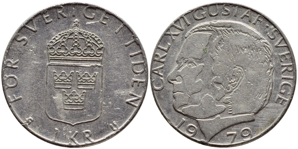 Швеция 1 крона 1979 Карл XVI Густав (1973- ) KM 852 медь плакированная медно-никелем 4397-925