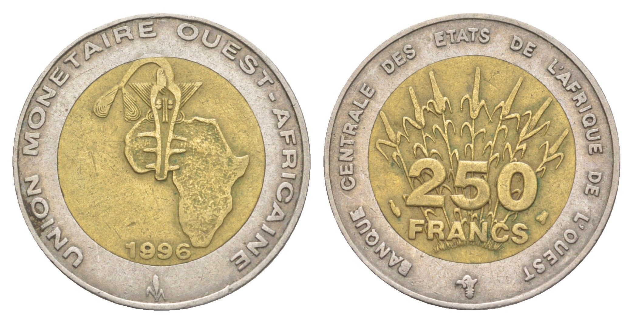 Западная Африка (BCEAO) 250 франков 1996 редкий год KM 13 биметалл 4654-552