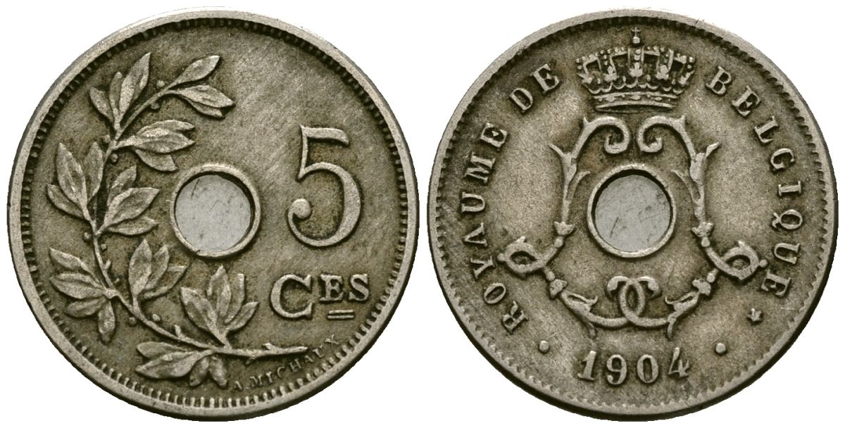 Бельгия 5 сантимов 1904 Belgique KM 54 медно-никель 4173-352