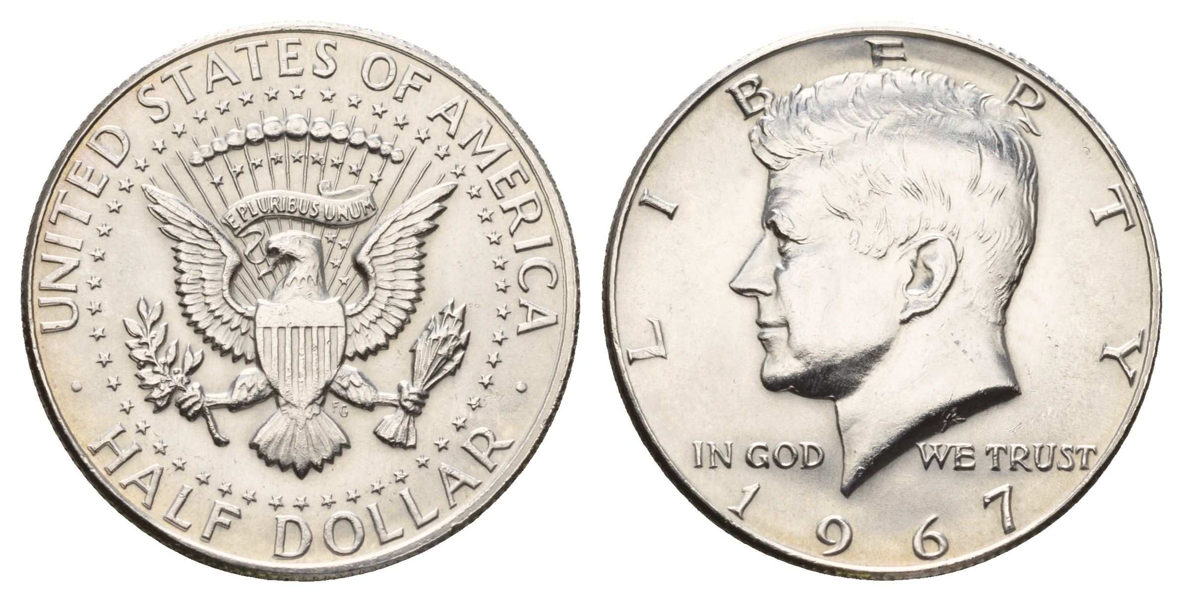 США 1/2 доллара (50 центов) 1967 Джон Кеннеди KM 202a серебро UNC 4672-514