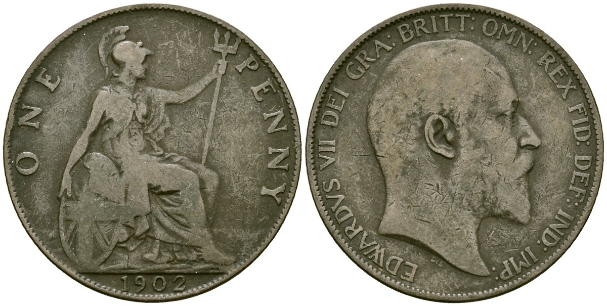Великобритания 1 пенни 1902 Эдуард VII (1901-1910) KM 794.1, Sp 3990A бронза 4120-746