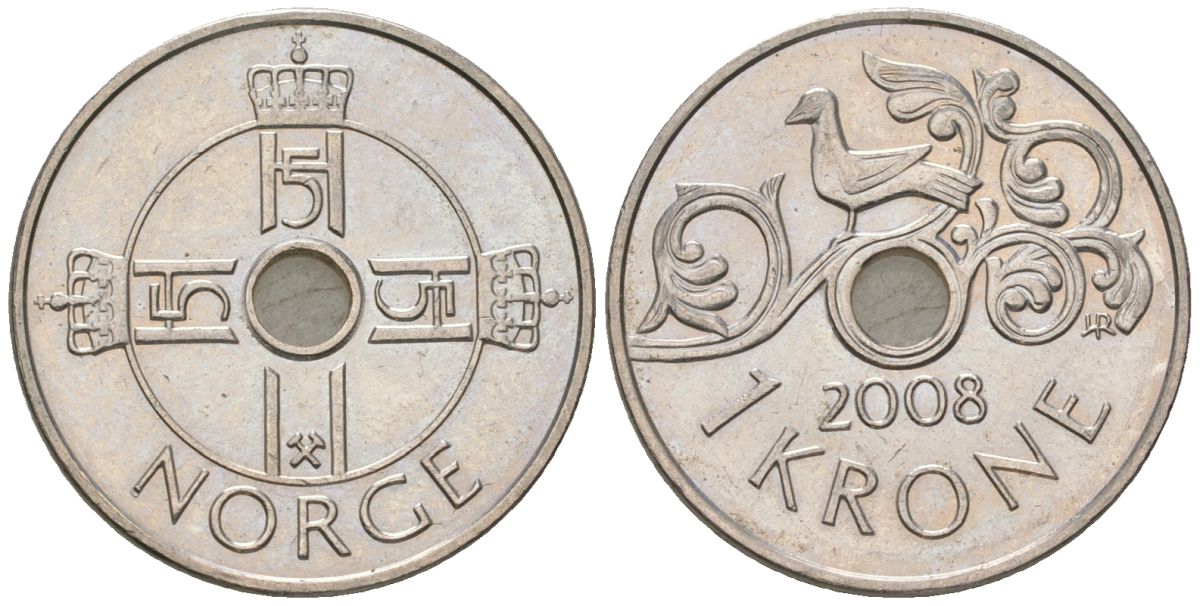 Норвегия 1 крона 2008 Харальд V (1991-) KM 462 медно-никель 4561-234