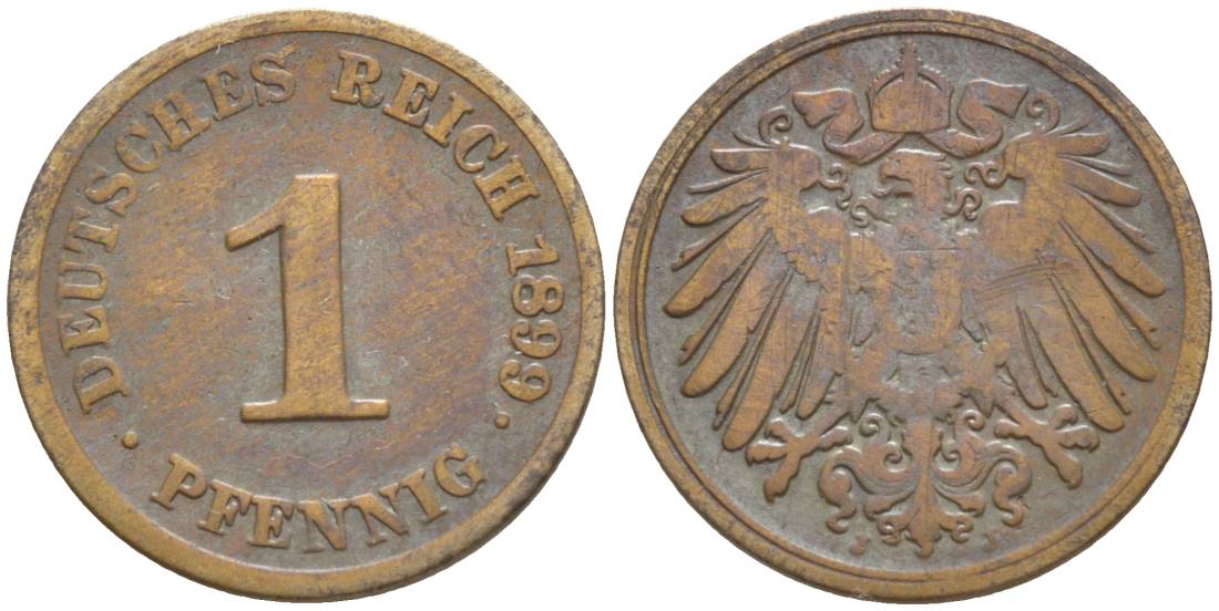 ГЕРМАНИЯ 1 ПФЕННИГ 1899 J KM 10, Jager. 10, Weege 2 медь 4528-1157