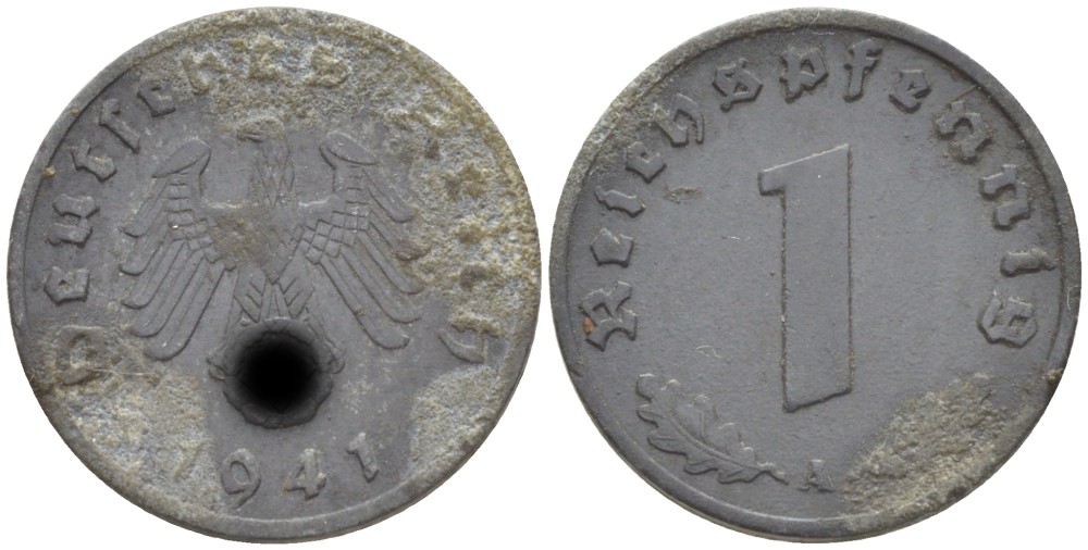 ГЕРМАНИЯ 1 РЕЙХСПФЕННИГ 1941 А KM 97, J. 369 цинк 216-1013