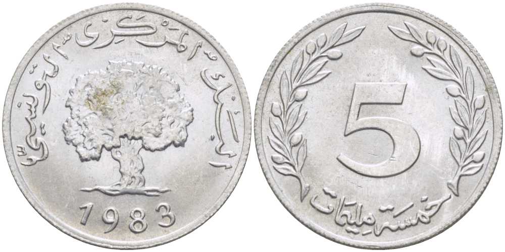 ТУНИС 5 МИЛЛИМОВ 1983 ДЕРЕВО KM 282 алюминий 4402-232
