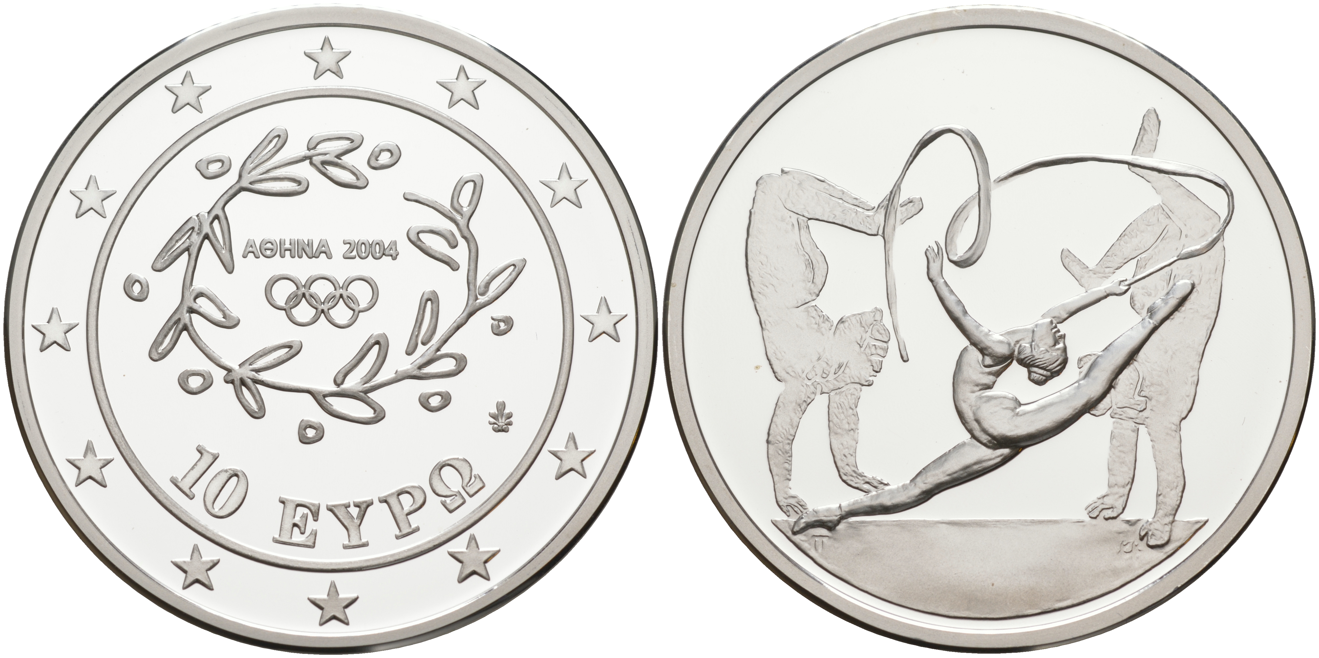 Греция 10 евро 2003 XXVIII летние Олимпийские игры 2004 года в Афинах, художественная гимнастика KM 199 серебро PROOF 1074-9-52