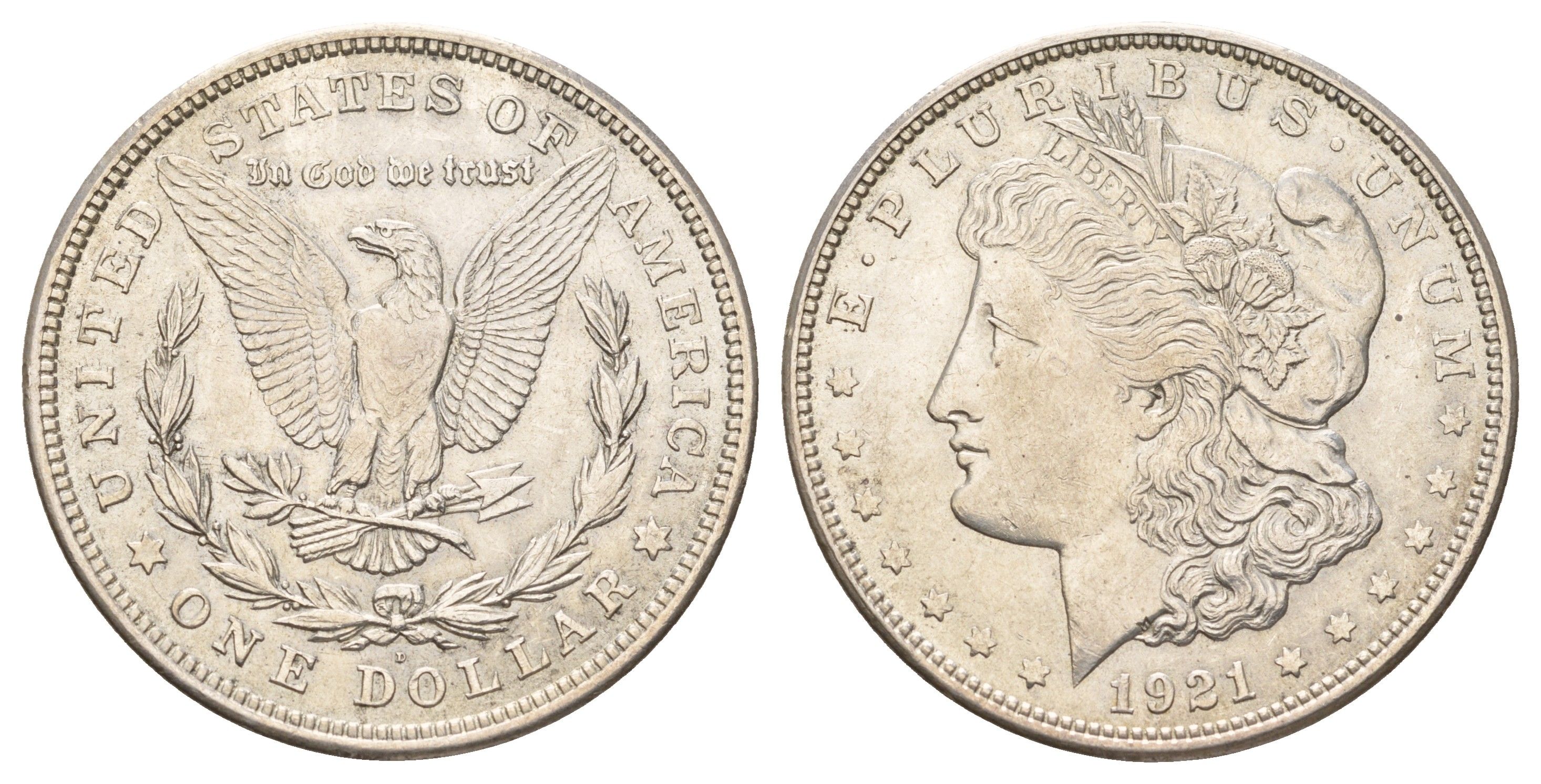 США 1 доллар 1921 D KM 110 серебро 1520-842