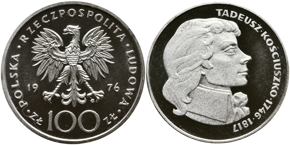 Польша 100 злотых 1976 MW, Тадеуш Костюшко (1746-1817) KM 82, Parchimowicz 274 серебро PROOF 1096-1-11