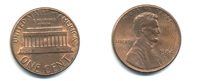 США 1 ЦЕНТ 1984 D, ЛИНКОЛЬН KM 201b цинк плакированный медью 86-143